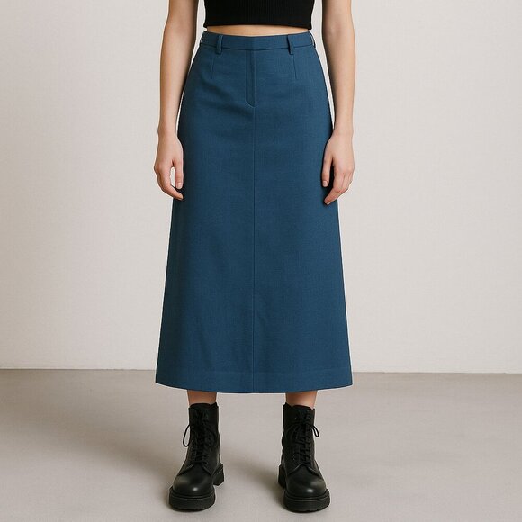 Vintage Y2K Gap Blue Wool Blend Maxi Skirt 8 Stretch 90s Dark Academia - Picture 1 of 6